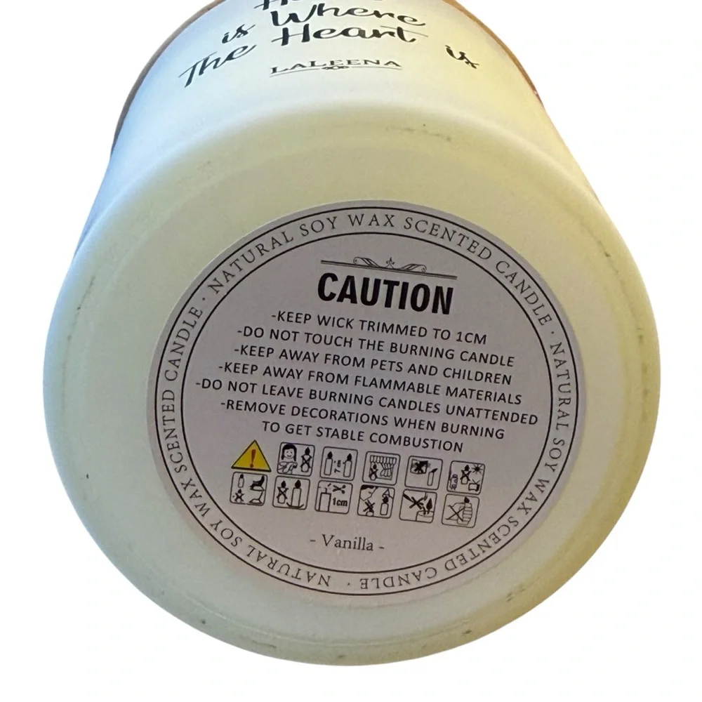 Laleena Soy Vanilla Scent Candle with wood lid and Home saying